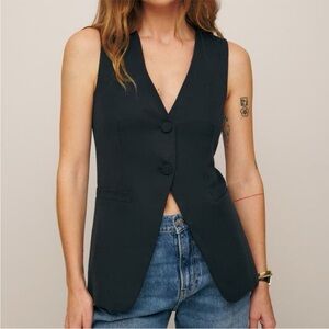 Reformation Medium NWOT Casey Vest Black Organic Cotton Career Office Minimal